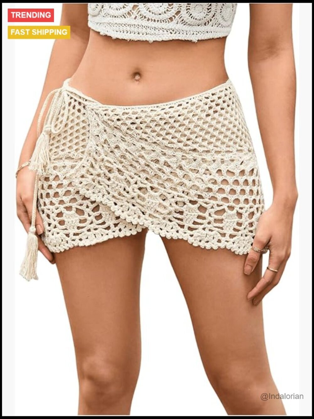 Hollow Out Sheer Crochet Wrap Skirt Scalloped Boho Mini Skirt